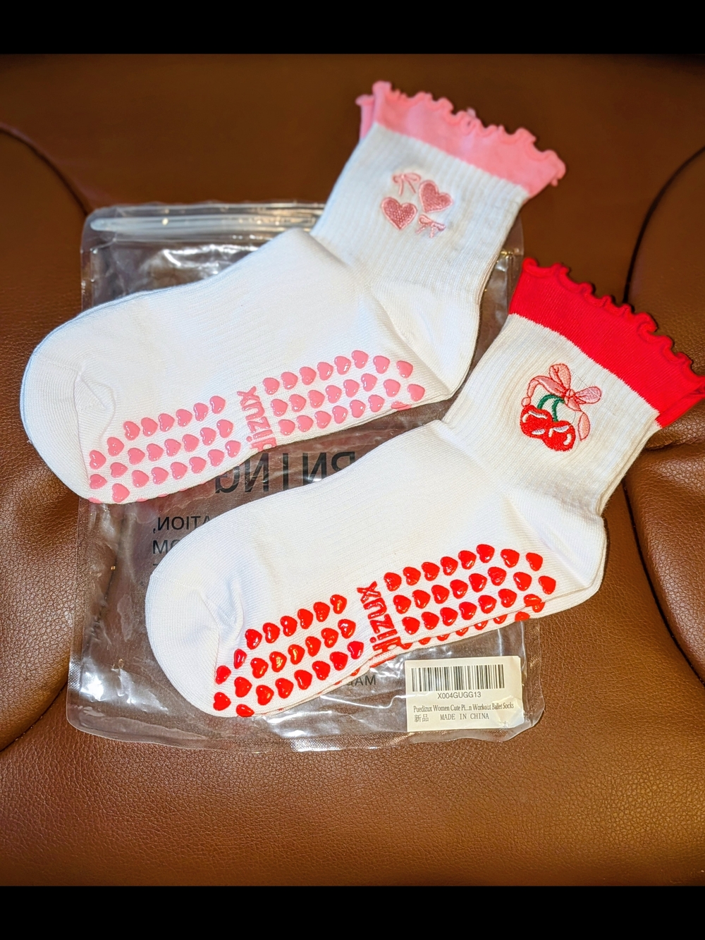 Pilates/Work Out Socks! ❤️Cute Heart & Cherry Design